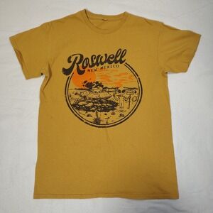 Roswell New Mexico Graphic T-Shirt Mens Small Yellow Alien UFO Retro